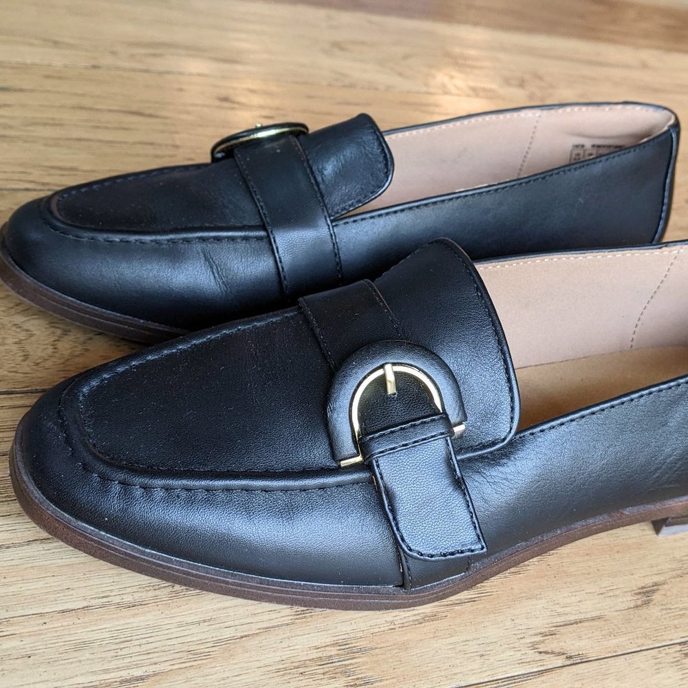 Rockport Susana Leather Penny Loafer Gold Buckle Black 6.5